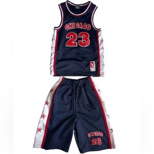 Kids Chicago Basketball Jersey Set - Navy and Red Boys Size 5-6